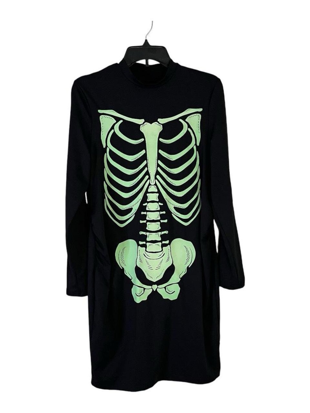 Black Halloween Costume Dress Skeleton Graphic Long Sleeve Plus Size XL